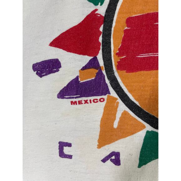 Vintage Cancun Mexico Sun Face Graphic T-Shirt XL Miro Toucan Tag White‎ Tee - Picture 8 of 13